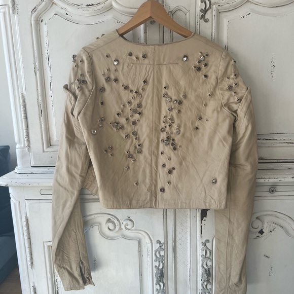 RICCARDO TISCI Crystal Jeweled Beige Leather Jacket IT 44(US10) - Picture 4 of 12